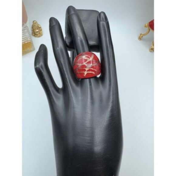 Copper-Red Glitter Metallic Lamp Work Glass Ring Domed Murano-Style Size 7.5 - Picture 2 of 10